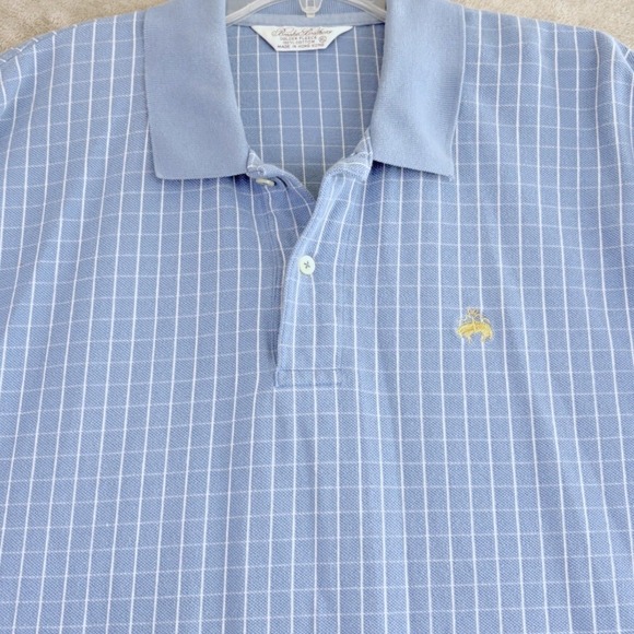 Brooks Brothers Golden Fleece Mens XL Blue Gingham Polo Shirt Golf Casual VTG - Picture 2 of 10